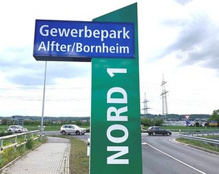 Wegweiser zum Gewerbegebiet Alfter Nord, Foto: Gemeinde Alfter